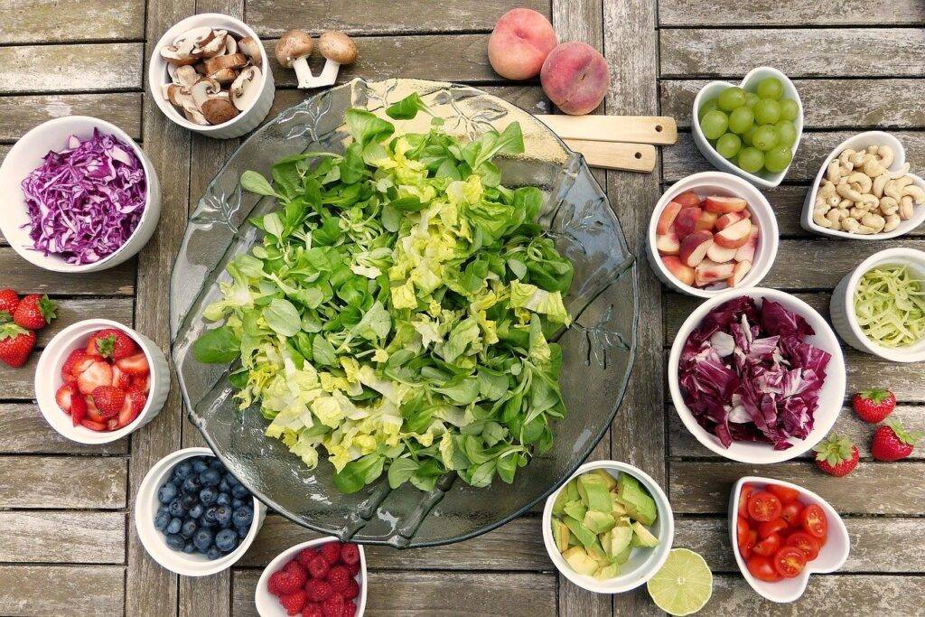 salad, fruits, berries